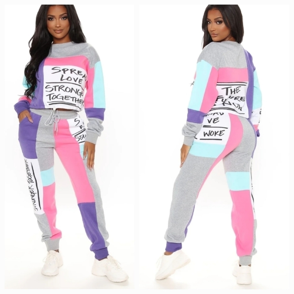 Fashion Nova Written With Love Colorblock Sweatsuit With Pockets Size S